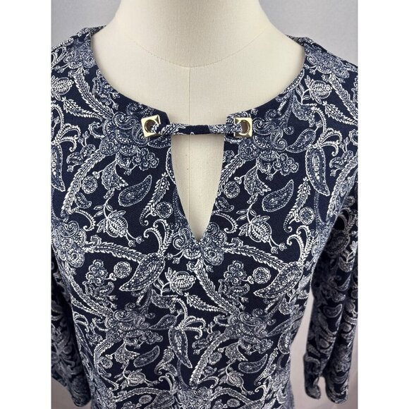Magnolia Grace Womens Small Blue Paisley Polyester/Spandex Top With Keyhole Deta - Picture 6 of 6